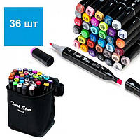 Скетч маркеры Touch в сумке двухсторонние, цветные фломастеры двухсторонние, Sketch Marker Touch 36 шт.