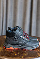 Стильные ботинки подростковые зимние из натуральной кожи черного цвета на шнурках
