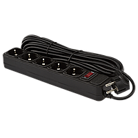 Фільтр-подовжувач мережевий LogicPower LP-X5, 5 розеток, колір чорний, 10 m (OEM)