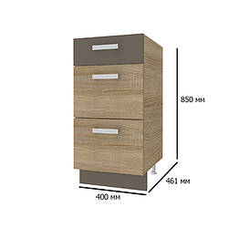 Кухонна шафа підлогова з ящиками Сокме Аліна 400 мм дуб сонома зі вставками латте без стільниці