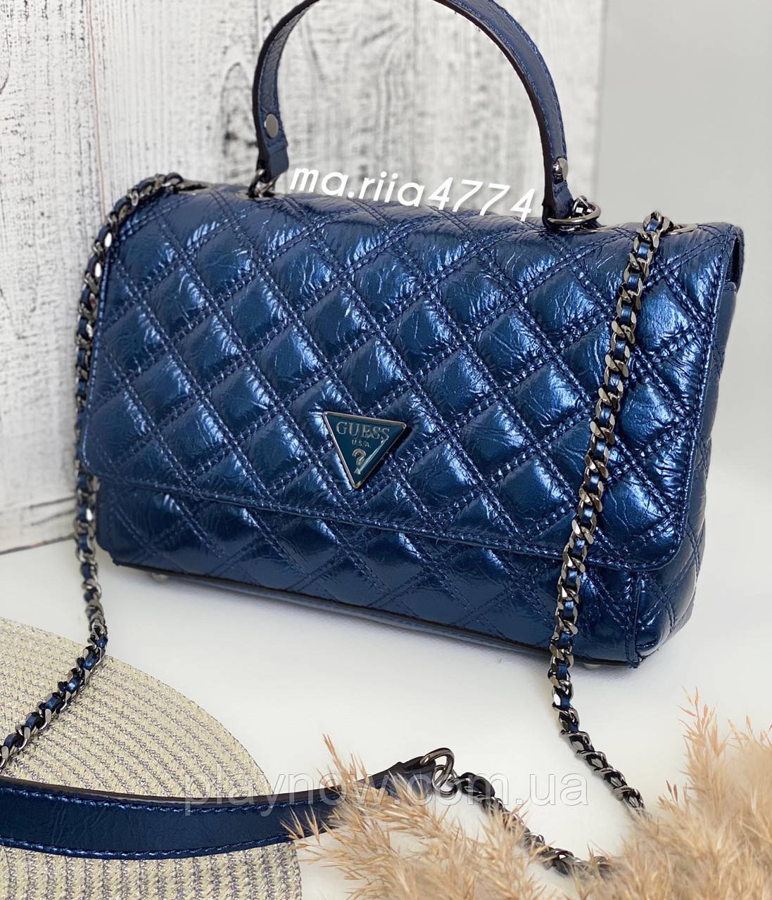 Сумка Guess ОРІГІНАЛ, Гес, Модель: Cessily Quilted Convertible Navy blue, фото 1