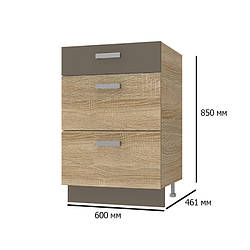 Кухонна шафа підлогова з ящиками Сокме Аліна 600 мм дуб сонома зі вставками латте