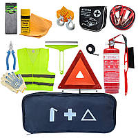 Набор автомобилиста AUTOMIX O14. Огнетушитель ВП1, знак аварийный , аптечка, жилет, пусковые провода, трос