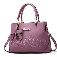 Классическая женская кожаная сумка с цветами N-00845 Фиолетовая
