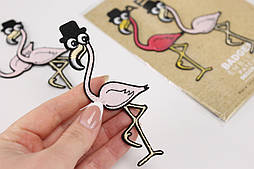 Аплікація для одягу клейова "Фламінго в капелюсі" рожевого кольору НА-114