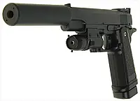 Пистолет страйкбольный Galaxy металлический G.6A c глушителем и лазером