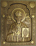 Ікона св. Миколая Чудотворця різьблена з позолотою, фото 2