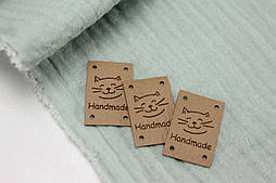 ШКІРЯНА БІРКА З НАПИСОМ HANDMADE (Котик) НА-125