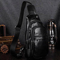 Классическая мужская сумка кросс-боди на грудь барсетка через плечо N-00384 черная