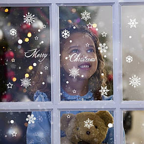Класна інтер'єрна наклейка на вікно "Сніжинки", стильний новорічний декор на вікна, розмір 35х50 см