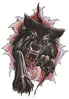 Большая временная татуировка 21*15 см "Прыжок волка цветная"