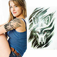 Большая временная татуировка 21*15 см "затаившийся волк"