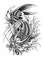 Большая временная татуировка Тату 19*12 см "дракон.стихия воды"