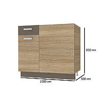 Угловой шкаф с прямым углом для кухни Сокме Алина 1000х600 мм дуб сонома с вставками латте