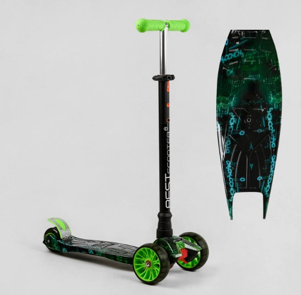 Самокат Best Scooter MAXI зі світними колесами переднє 13 см, задні здвоєні 8 см, знімне кермо, фото 1