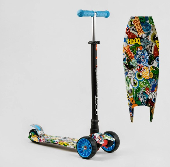 Самокат Best Scooter MAXI зі світними колесами переднє 13 см, задні здвоєні 8 см, знімне кермо