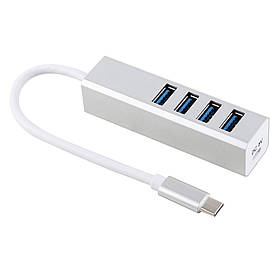 Концентратор USB-хаб RIAS Type-C 4 USB порти Silver (3_00420)