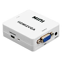 Конвертер переходник видеосигнала RIAS HDMI to VGA аудио Mini White (3_00897)