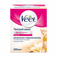 Оригинал!Теплый воск для депиляции Veet с эфирными маслами с многокразовыми полосками 250 мл.