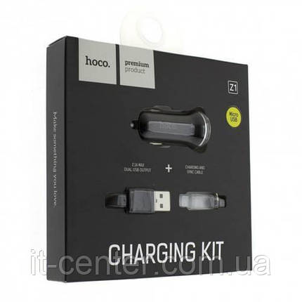 АЗП блок Hoco Z1 (2USB/ 2.1A) + кабель Micro USB чорний, фото 2