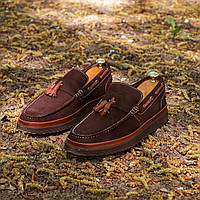 Лоферы мужские туфли замшевые коричневые Luciano Bellini. Туфли весна осень для мужчин Лучиано Беллини