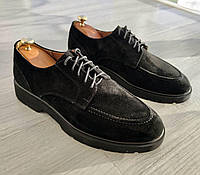 Туфли мужские замшевые черные весенние Ed-Ge. Туфли весенние для мужчин с натурального замша Эд-Джи черные