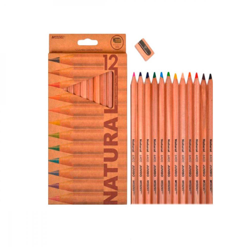 Олівці кольорові Marco Natural Jumbo товсті 12 кольорів з точилкою (6400-12CB), фото 1
