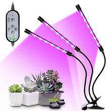 Фітолампа повного спектру з таймером потрійна для рослин L3 30w / Лампа для підсвічування рослин