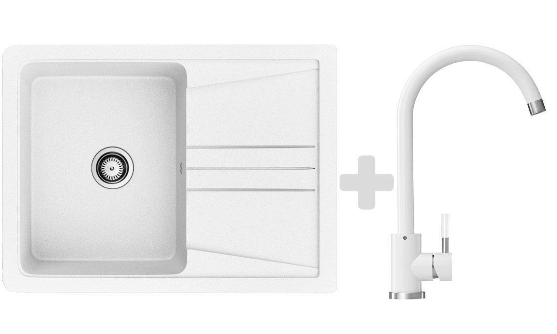Комплект: мийка гранітна ASKANIA Elegant Сompact Білий + Кран