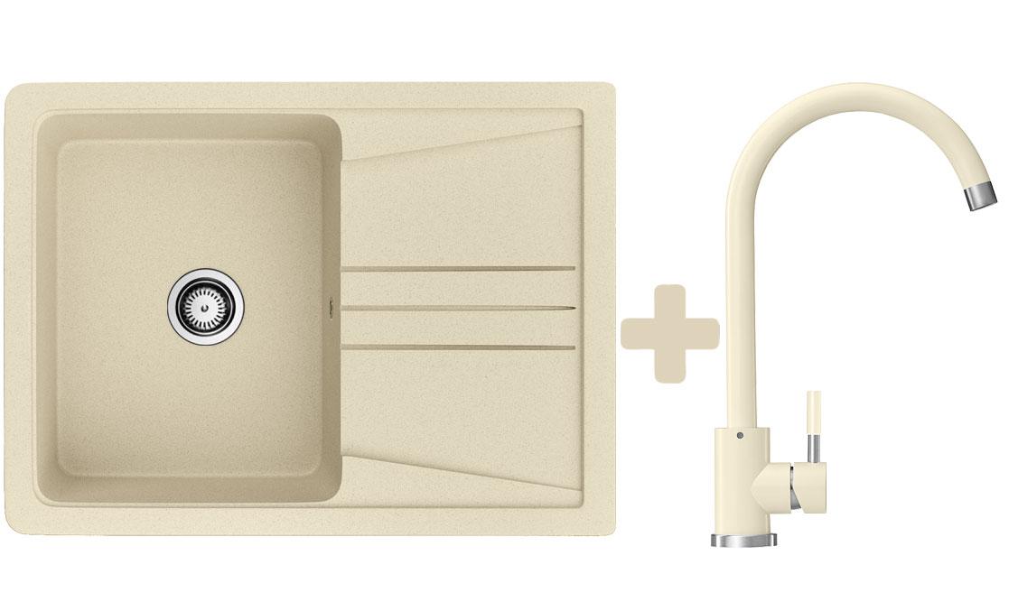 Комплект: мийка гранітна ASKANIA Elegant Сompact Бежевий + Кран