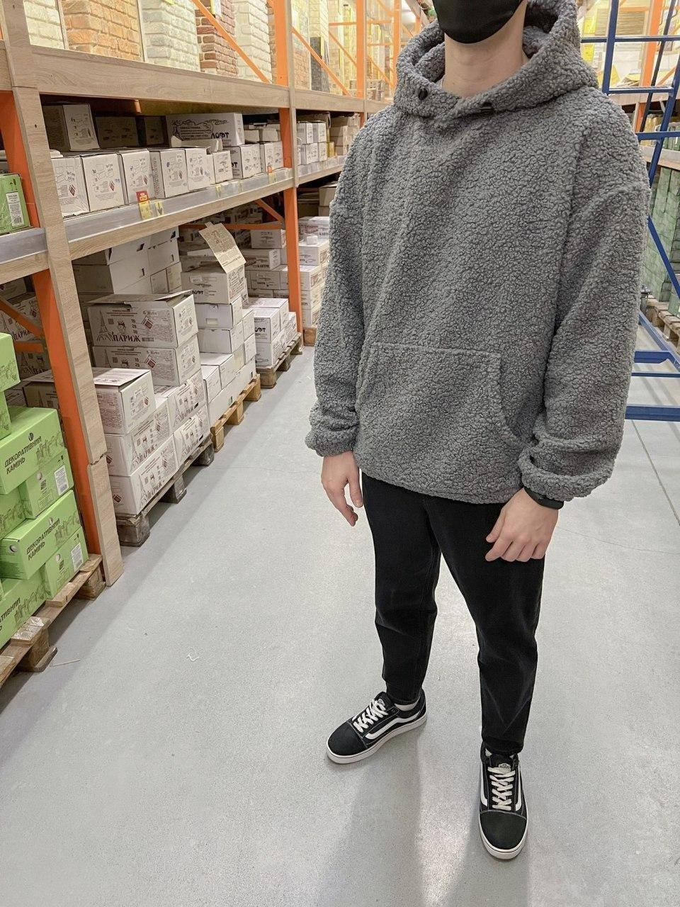 

Трендовое мужское плюшевое худи Тедди, Серый