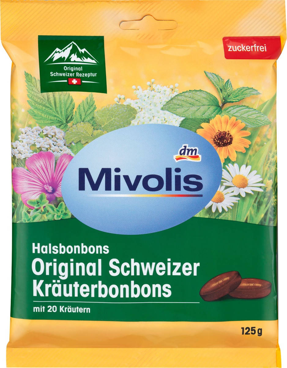 

Mivolis Bonbon Original Schweizer Kräuter zuckerfrei Экстракт 20 Швейцарских трав и меда без сахара 125 г