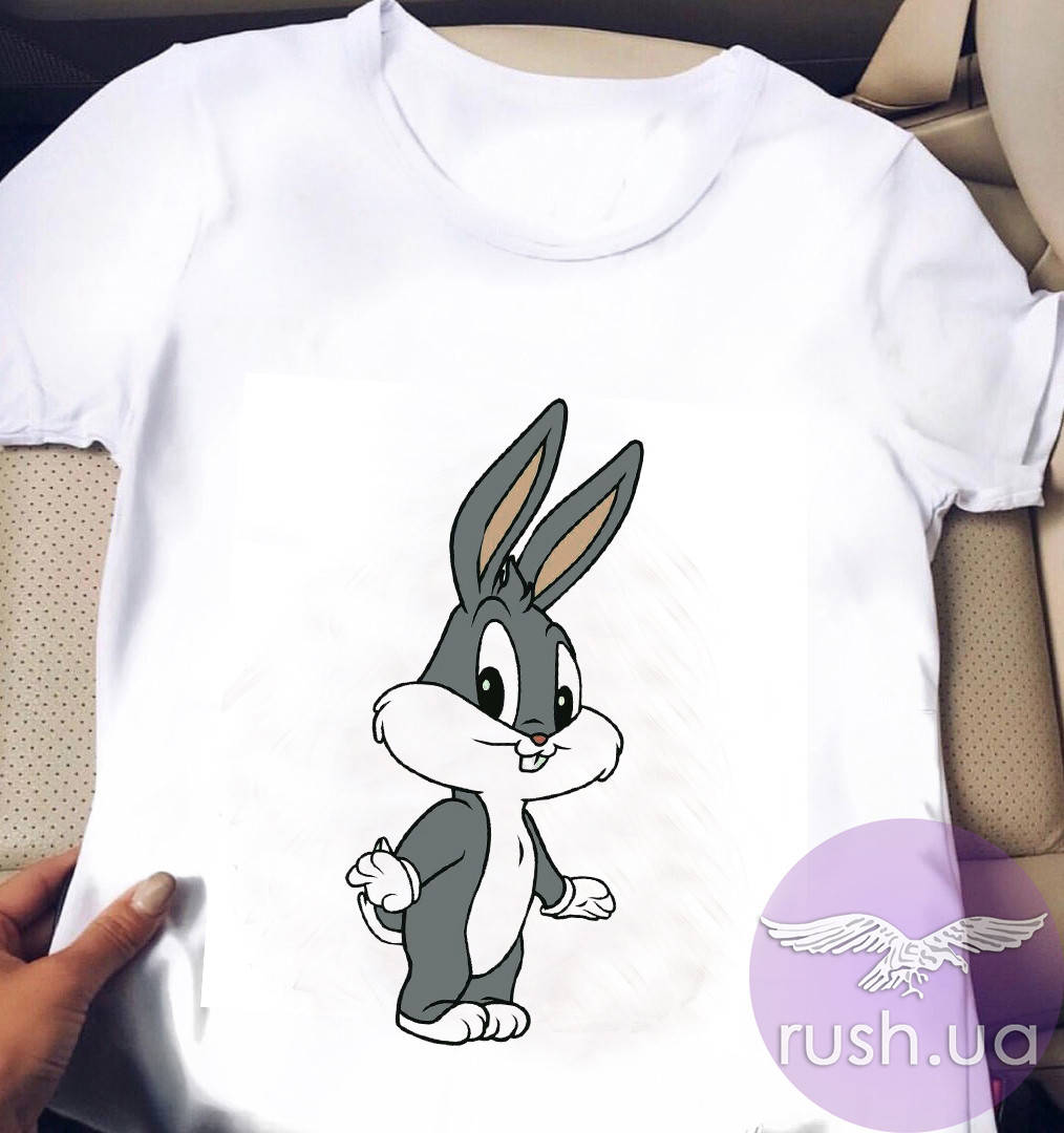 

Белая женская футболка с милым кроликом, Белый