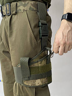 Кобура стегнова метод кріплення липучка, 2 відділення для магазинів, колір Атакс