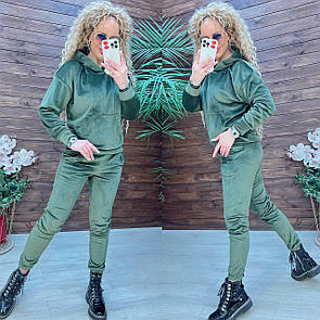 Жіночий оксамитовий спортивний костюм з худі та звуженими штанами (р. 42-48) 11so2007