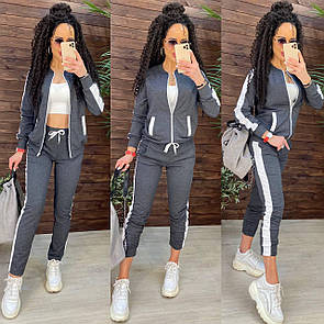 Жіночий спортивний костюм із двонитки з кофтою на блискавці та звуженими штанами з лампасами (р. 42-48) 11so2008