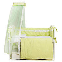 Комплект постельного белья в кроватку для новорожденных Twins Kids с балдахином, 7 элементов, бело-зеленый