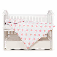Детский набор сменного постельного белья в кроватку Twins Eco Stars, 100% хлопок, 3 элемента, бело-розовый