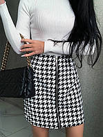 Женская твидовая юбка черно - белая в принт гусиная лапка на молнии спереди (р. 42) 48si1004
