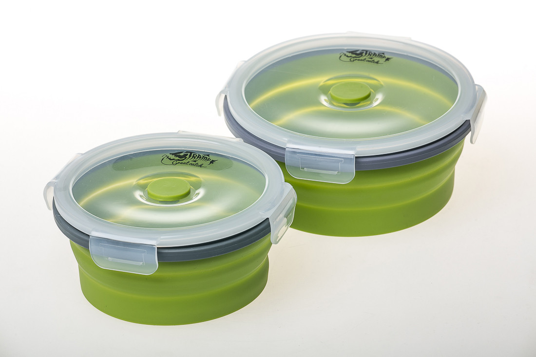 Складной Силиконовый Контейнер с Крышкой Tramp Зеленый (550 Мл./800 Мл ...