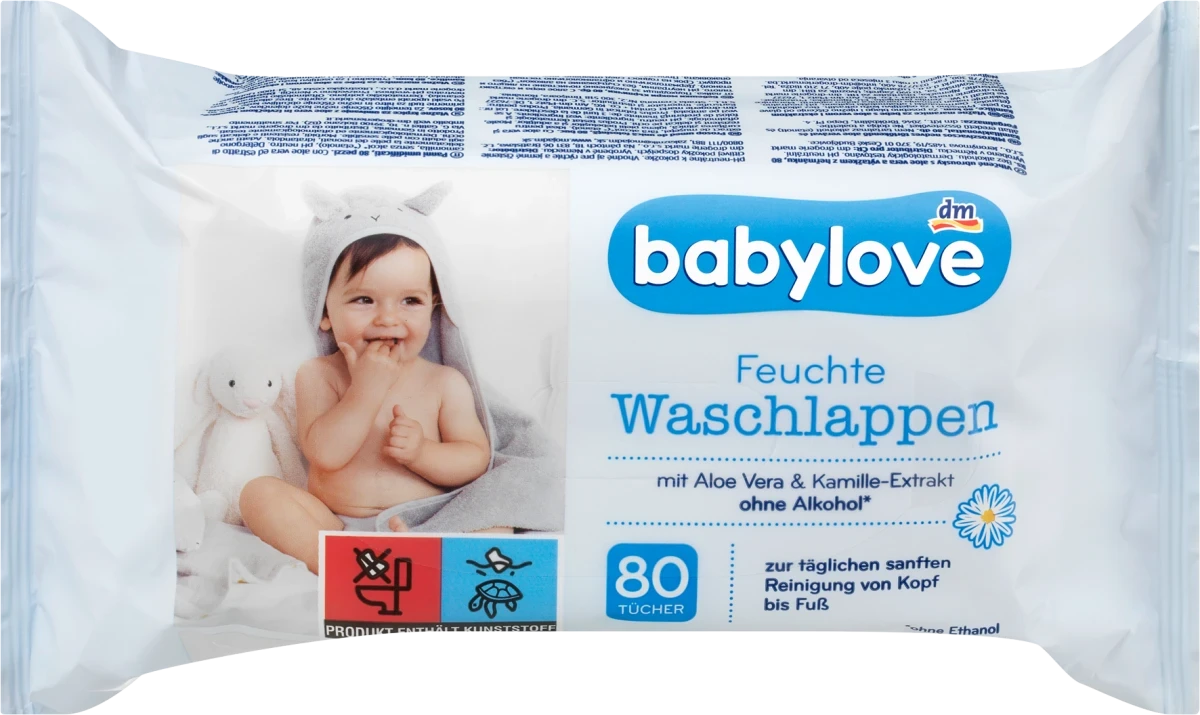 Вологі гігієнічні серветки Babylove Feuchte Waschlappen, 80 шт