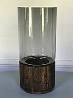 Ваза стеклянная Wood на деревянной основе 12*26 см серая ( DL21022589)