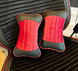 Подушка на підголовник в авто під шию з еко-шкіри «MONACO» червоний/чорний, фото 2