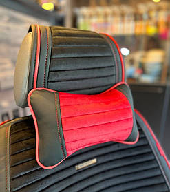 Подушка на підголовник в авто під шию з еко-шкіри «MONACO» червоний/чорний