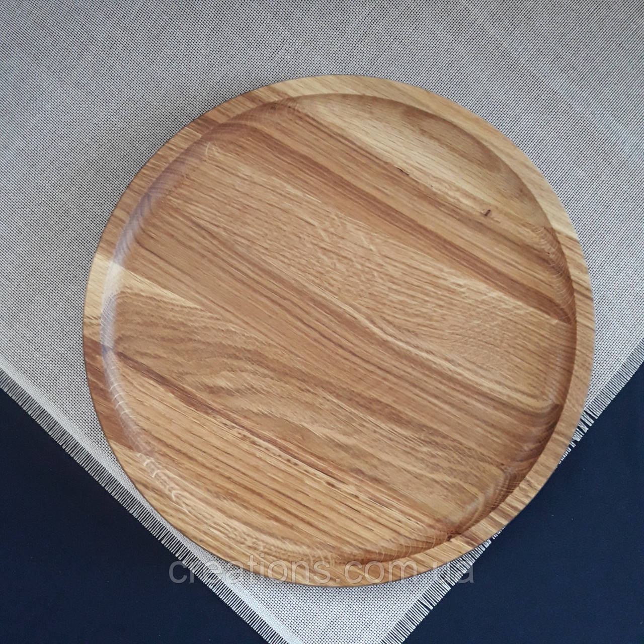 Тарілка дерев'яна дубова дошка для подавання страв кругла двостороння