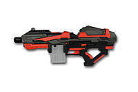 Детское игрушечное оружие Qunxing "Бластер 10-зарядный" с мягкими пулями 10 штук, на батарейках, красно-черный