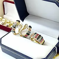 Золотой комплект украшений набор серьги кольцо с гематитом рубинами бриллиантами