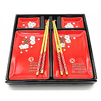 Сервіз для суші 28х28,3х3,5 см 2 персони сакура на червоному