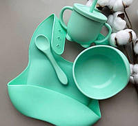Посуд дитячий силіконовий для першого прикорму (тарілочка на присоску, поїльник)