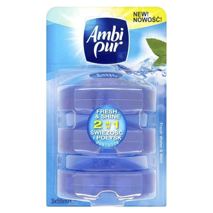 Туалетний блок для унітаза Ambi Pur Fresh Water & Mint NEW запаска 55 мл 3 шт